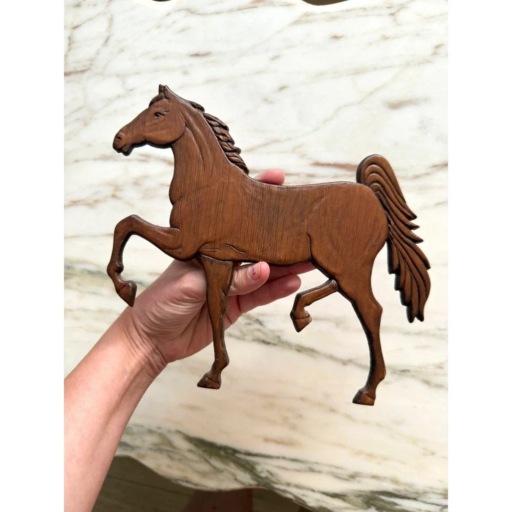 Vintage Carved Wood Horse Wall Hanging Equestrian Art Decor Nursery Girls Room